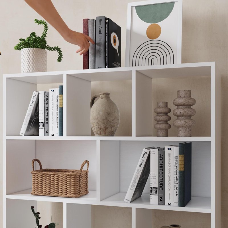 Ebern Designs Bookcase, 8 Cube Open Storage Organizer Display Bookshelf, Ivory White, 39.4"H x 39.4"W x 11"D