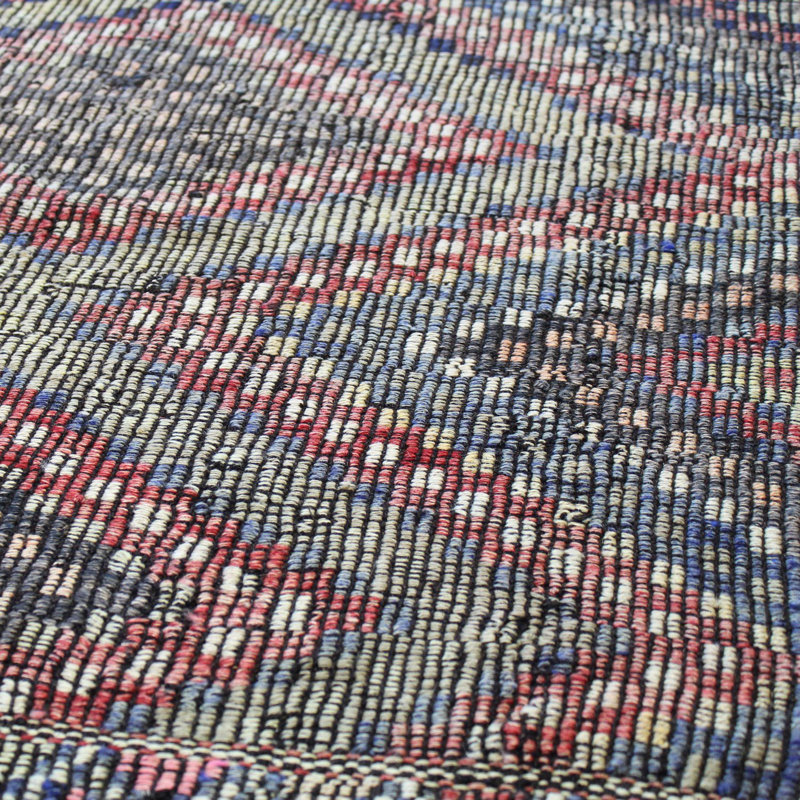 Tapis de couloir bleu en laine noué à la main de conception unique 3 pi x 10 pi années 2000 Jijim