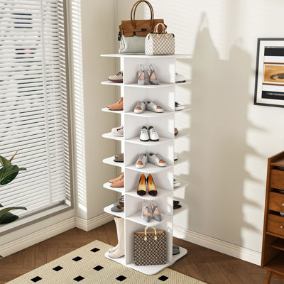 7 casiers à chaussures rotatifs, rangement pivotant à 360 °, étagère blanche