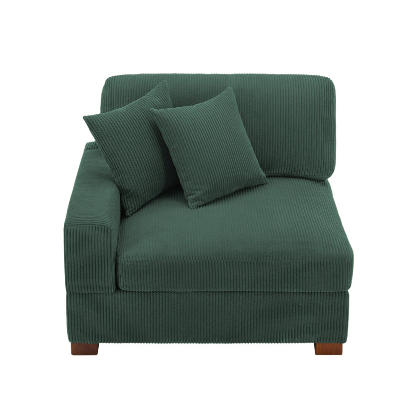 Upholstered Hunter Green Corduroy Armchair with Pillow Back and Solid Wood Legs, Hunter Green, Corduroy