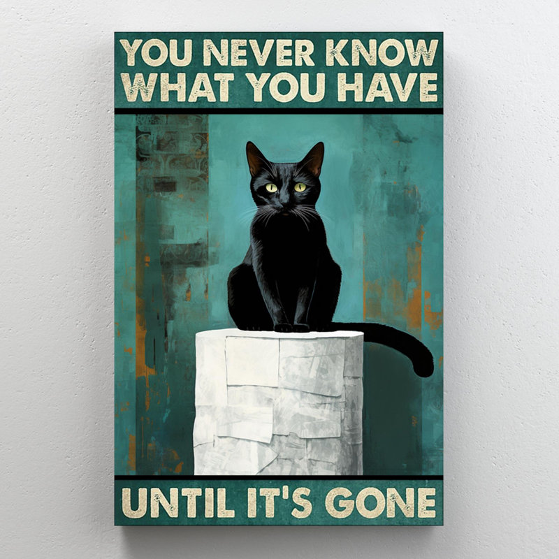 Impression sur toile, "Larez chat noir avec papier hygiénique", H 14 po x l 11 po x P 1,25 po