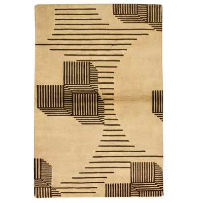 Tapis ivoire et noir noué à la main de haute qualité