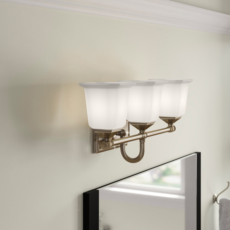 Éclairage de salle de bain à intensité variable 3 lumières Bima, Nickel brossé, Blanc cassé