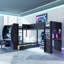 Lit superposé simple et double en L 3 en 1 avec bureaux intégrés, station de charge, échelles et tiroirs de rangement, panneau perforé, lumière DEL, noir-129180794