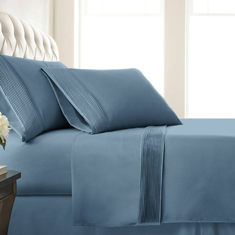 Vilano Springs Extra Deep Pocket Bed Sheet Set with Pleated Hem, Easy care, Pet Hair Resistant, Coronet Blue
