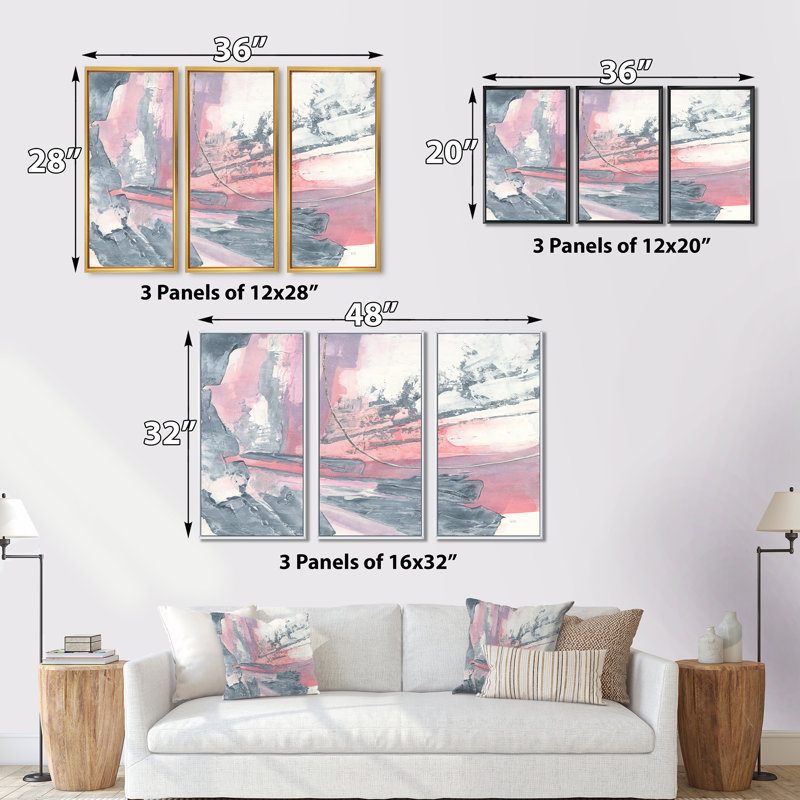 Durty Shabby Pink Blush I - ensemble d'art mural encadré sur toile Shabby Elegance, par 3, H 20 po x l 36 po x P 1 po, Brun