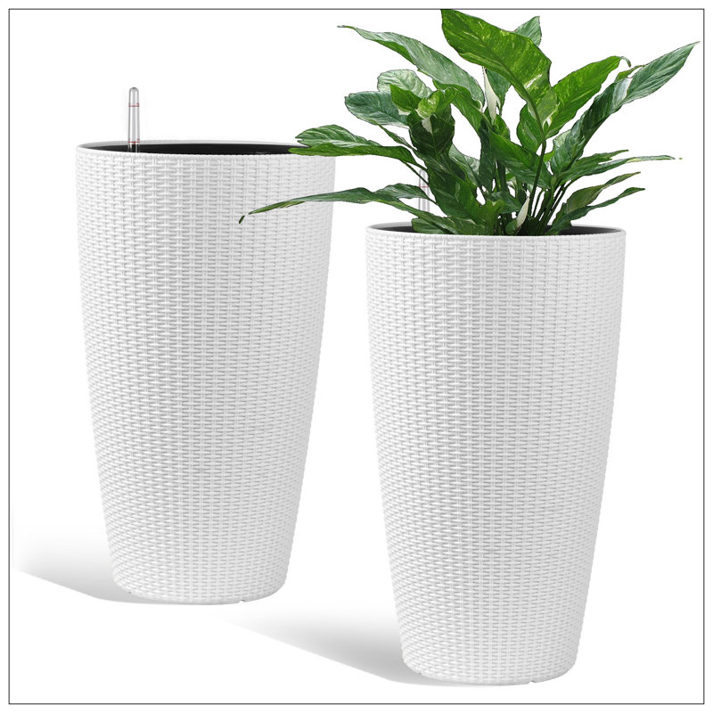 Indoor/Outdoor Modern The Appearance Is Made Of Imitation Rattan Design Planter,22.5 Inch Plastic Large Plant Pot With Automatic Watering System For Home And Garden  (22.5 Inch - 2 Pack)