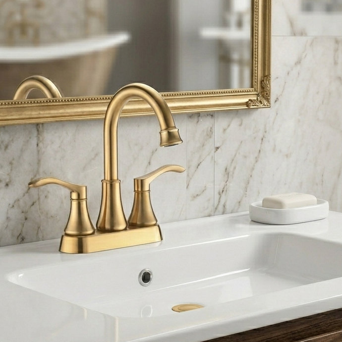 TJAB33541 Robinet de salle de bain 4 po à centre pivotant et bonde avec ensemble de bonde inclus en nickel brossé