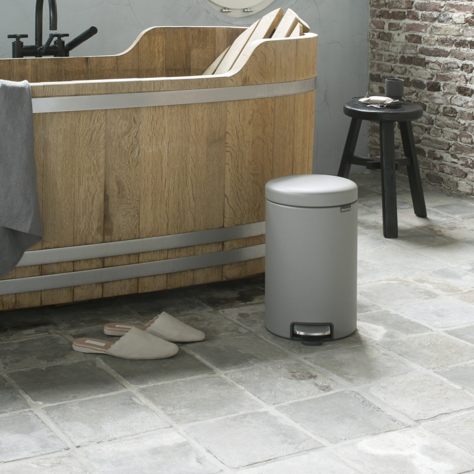 Brabantia Newicon 3.2gal Step-On Can, Mineral Concrete Gray