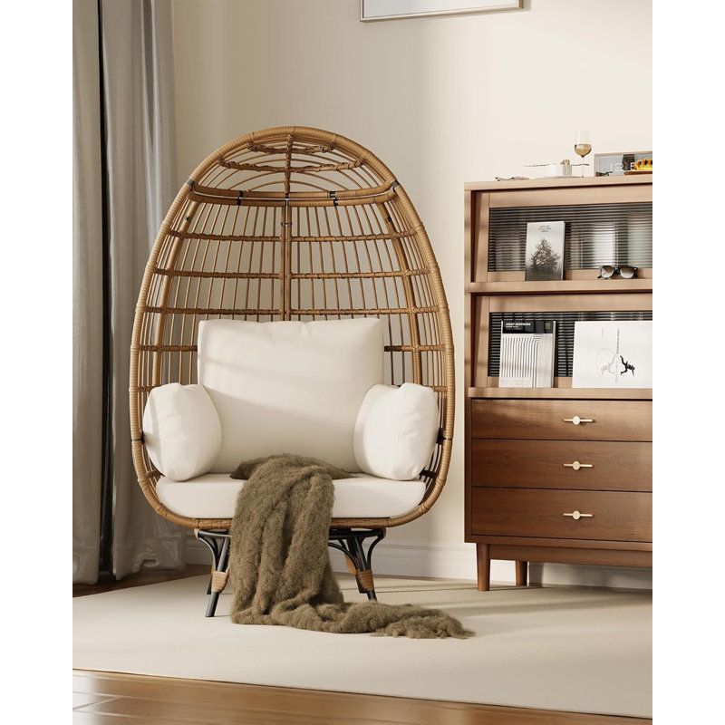 Fauteuil surdimensionné pivotant à 360 ° avec structure en acier et 4 coussins, Beige
