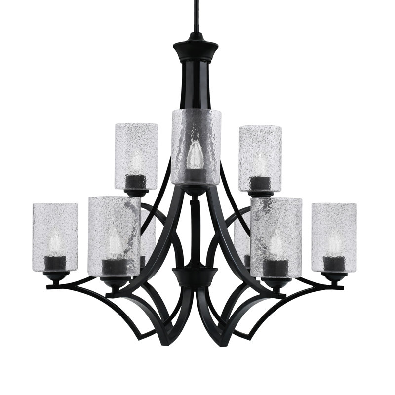 Lustre 9 lumières Zilo avec verre à bulles 4 po Zilo, Gris fumée, Noir mat
