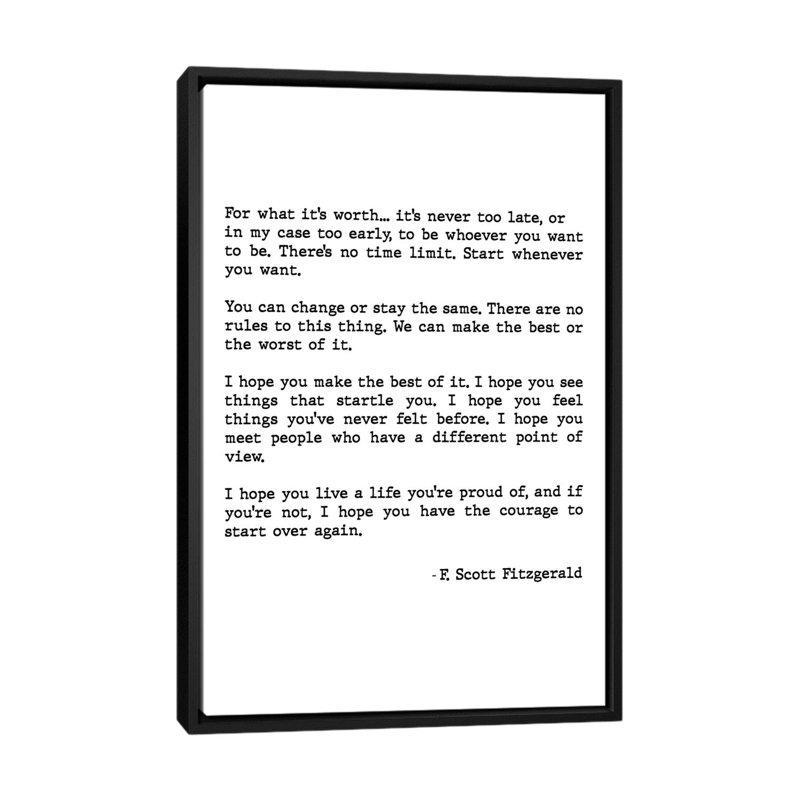 «For What It's Worth» par Scott Fitzgerald, impression d'art textuel, Pas de tapis, H 26 po x l 18 po x 1,5 po