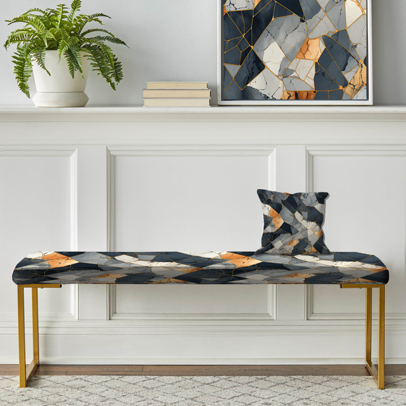 Grey Industrial Chic Marble Escape - Marble Upholstered Gold Bench