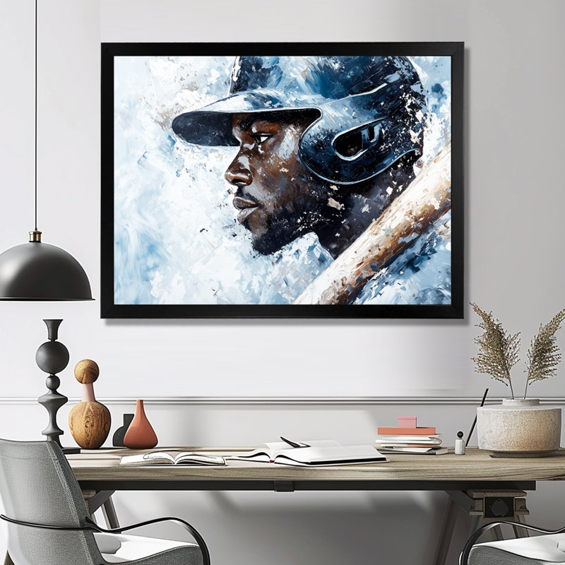 Baseball Player Profile - Sport Baseball Wall Art, Single Picture Framed Print without Mat, Black, 12" H x 20" W