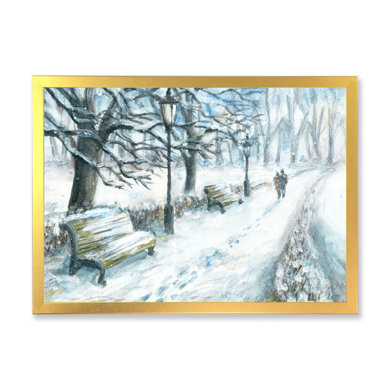 Winter Park At Christmas - reproduction de cadre flottant sur toile, H 16 po x l 32 po x P 1 po, Cadre doré