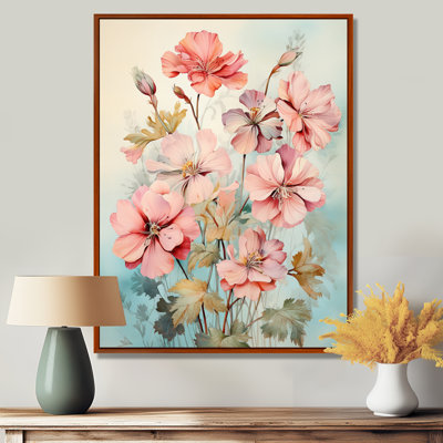 Fleurs de géranium roses sur fond bleu clair rétro - géraniums