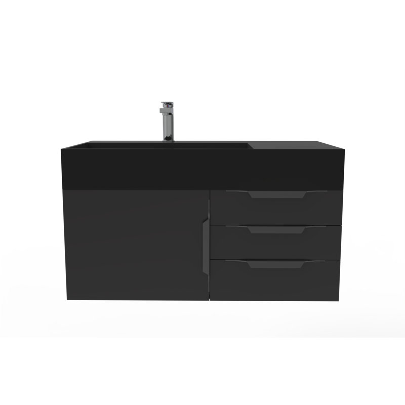 Ensemble de meuble-lavabo mural simple 36 po Bassi, Noir, Noir, Noir