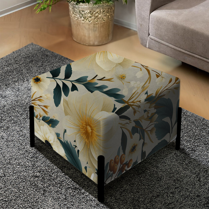 Ivoire boho chic motif floral I - repose-pieds carré floral
