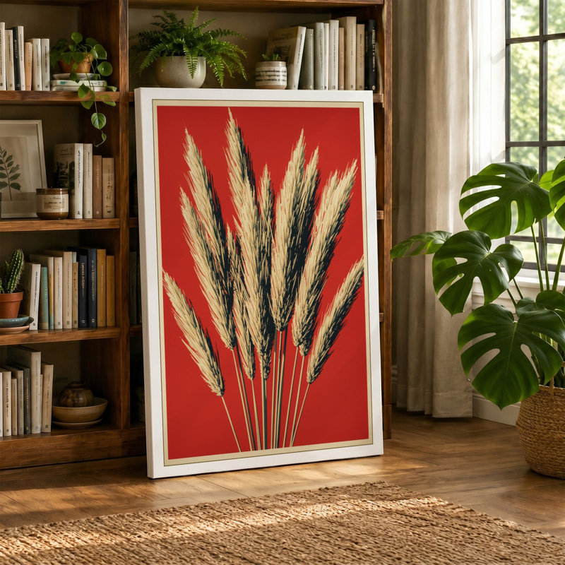 Wheat Sheaf Botanical - Wrapped Canvas, 24x16 - 61.0 x 40.6 cm, Terracotta Border