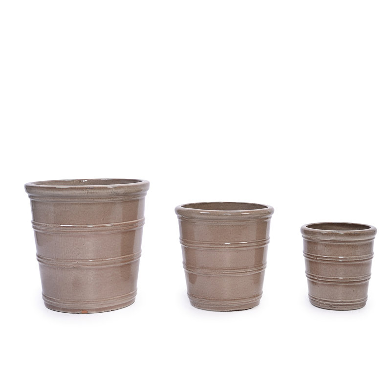 3 Antique Yellow Glossy Planter - , With Drainage For Root Development 3, Yellow, Ceramic Flowerpots, All-Weather Use, Reinforced Construction, Drainage, Greenery Display