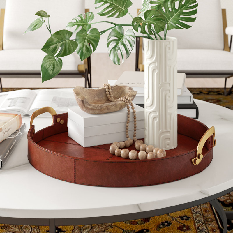 Bryant Decorative Tray, Tan/Gold, 3.25" H x 20" W x 20" D