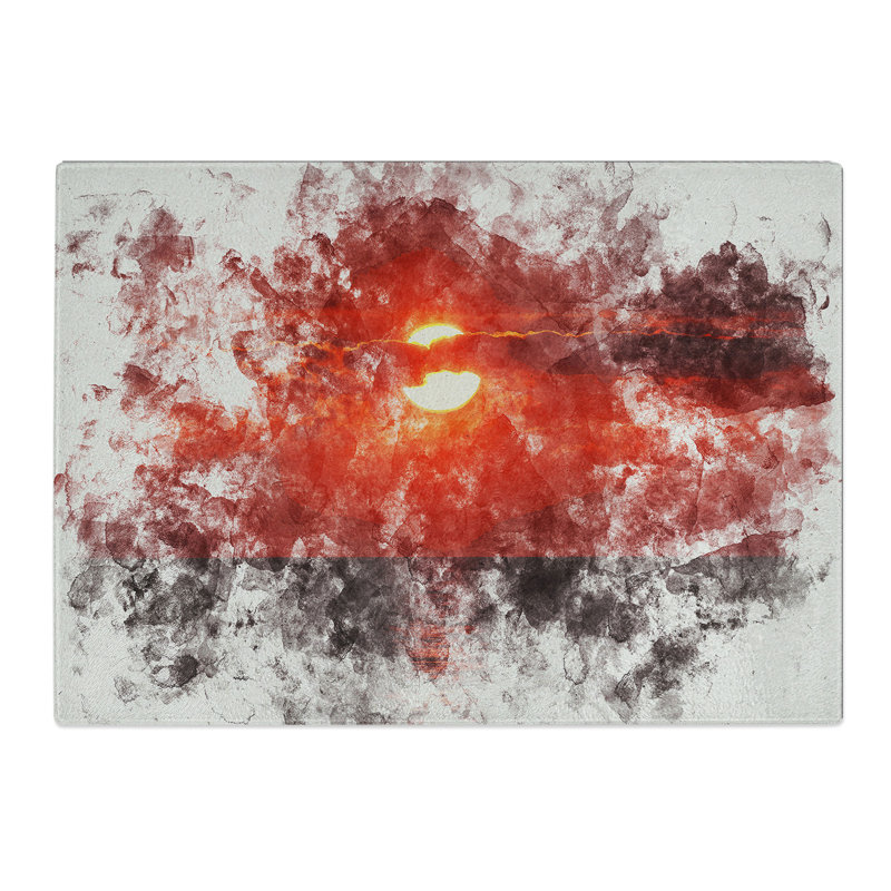 Sunset Watercolour Chopping Board, 0.4cm H x 28.5cm W x 39cm L