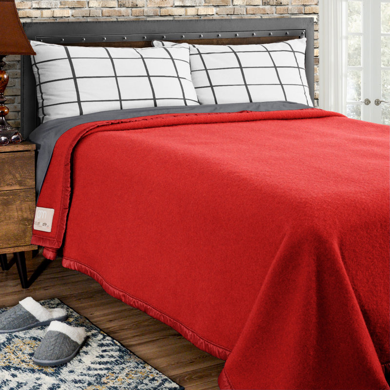 Couverture 100% laine vierge Lyon, Simple, Rouge