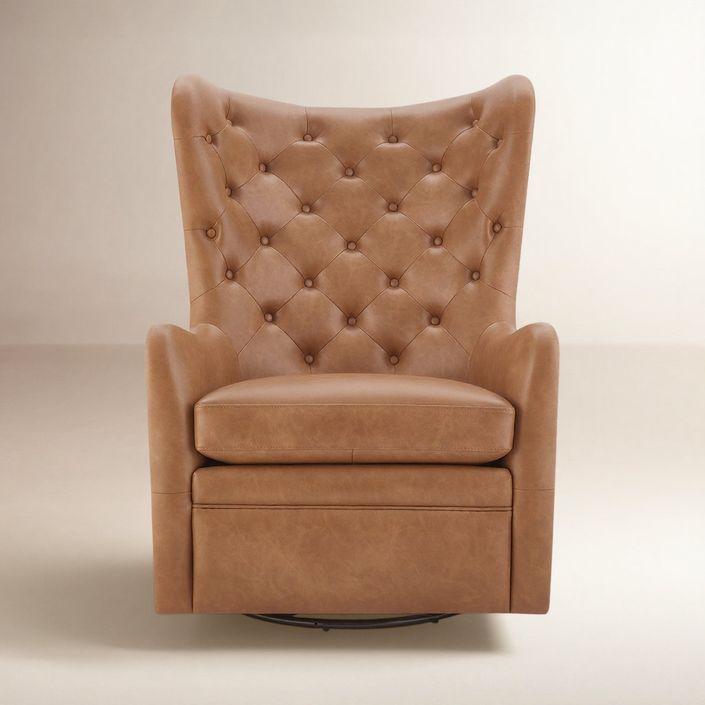 Waverly Pine Swivel Armchair, Copley Camel Faux Leather