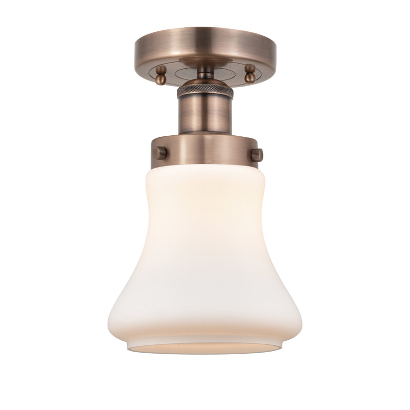 Plafonnier semi-encastré en verre Cahuilla, Blanc mat, Cuivre antique