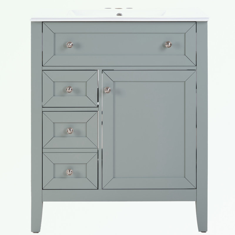 Meuble-lavabo de salle de bain avec lavabo encastré en céramique, tiroir de rangement et tablette réglable