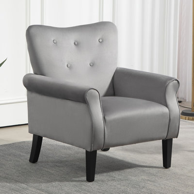 Fauteuil à oreilles Mid-Century moderne, fauteuil rembourré en tissu avec pieds en bois robustes, fauteuil club rembourré à haut dossier pour le bureau de la chambre à coucher