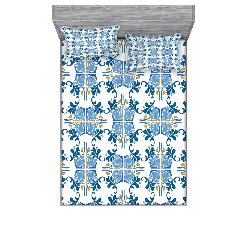 Microfiber Floral Sheet Set, Queen Sheet Set with Fitted Sheet