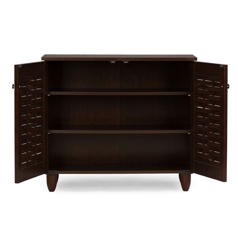 2-Door Dark Brown Shoe Storage Cabinet With 3-Shelves, 26.33'' H X 29.95'' W X 13.1'' D