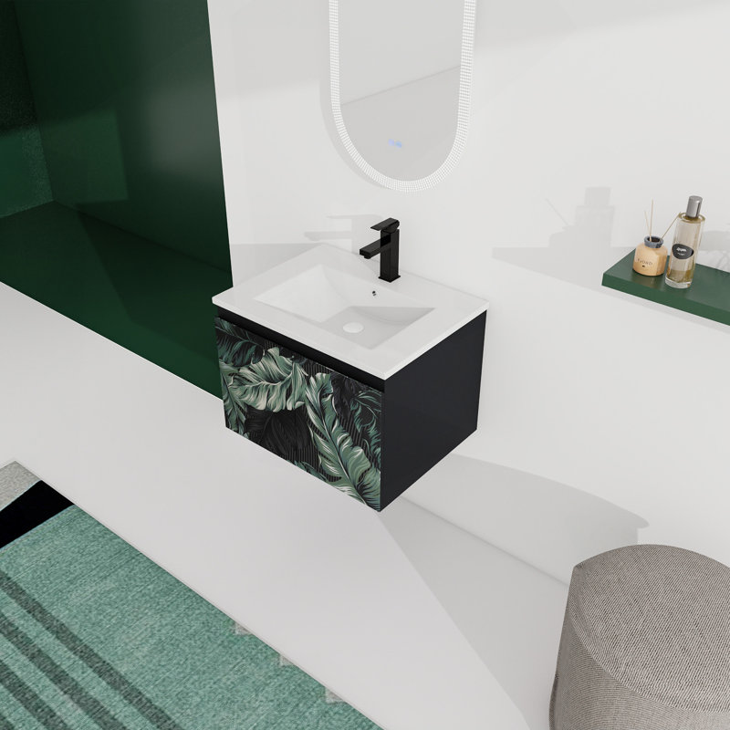 Meuble-lavabo mural 24 po avec lavabo en céramique et porte d'armoire à fermeture en douceur, ensemble KD, 24"