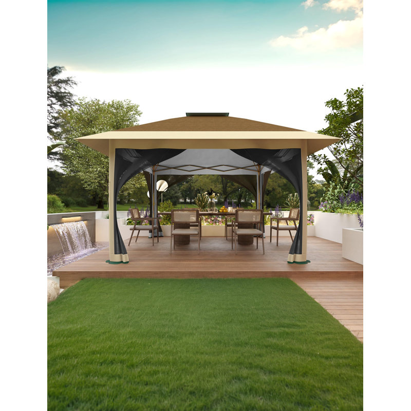 12 Ft. W x 12 Ft. D Metal Pop-up, Brown, 118" H x 143.7" W x 143.7" D