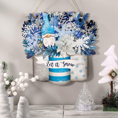 Décorations de porte d'hiver en bois pour porte d'entrée Mason d'hiver en forme de flocon de neige
