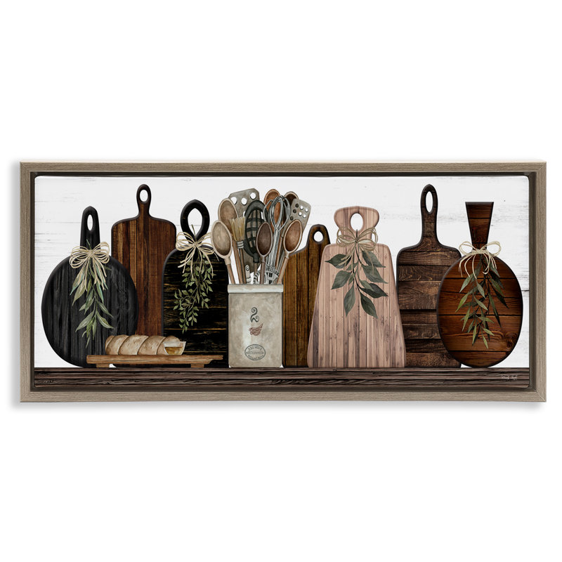 Wooden Kitchen Items Brown Framed Floater Canvas Wall Art by Cindy Jacobs, Montalcino Elm Floater Frame, 14" H x 31" W