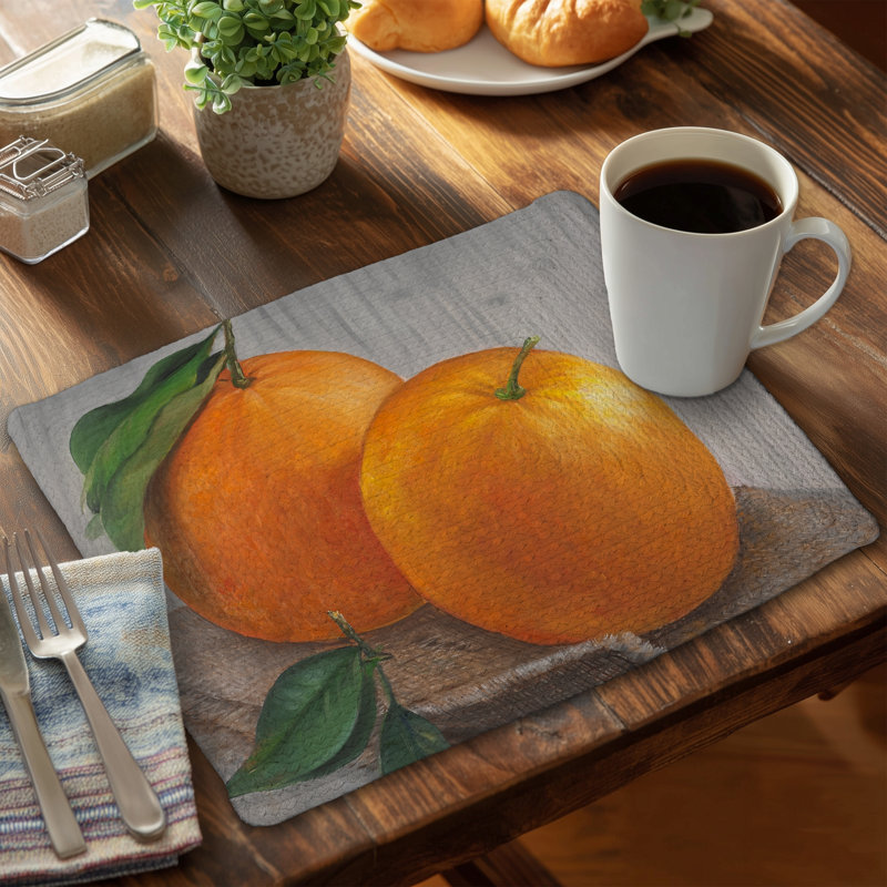 Napperon en polyester tressé deux oranges | Décoration hyperréaliste