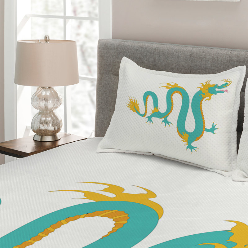 Dragon Polyester Coverlet, King Bedspread + 2 Shams