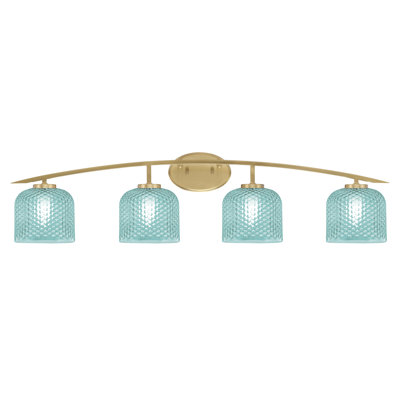 Barre d'éclairage de salle de bain 4 lumières kurve au fini laiton nouvel âge avec verre texturé de 6 po