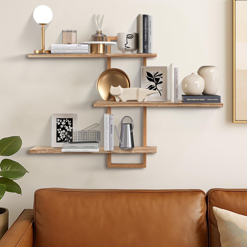3 Piece Wood Bracket Shelf, Natural Wood