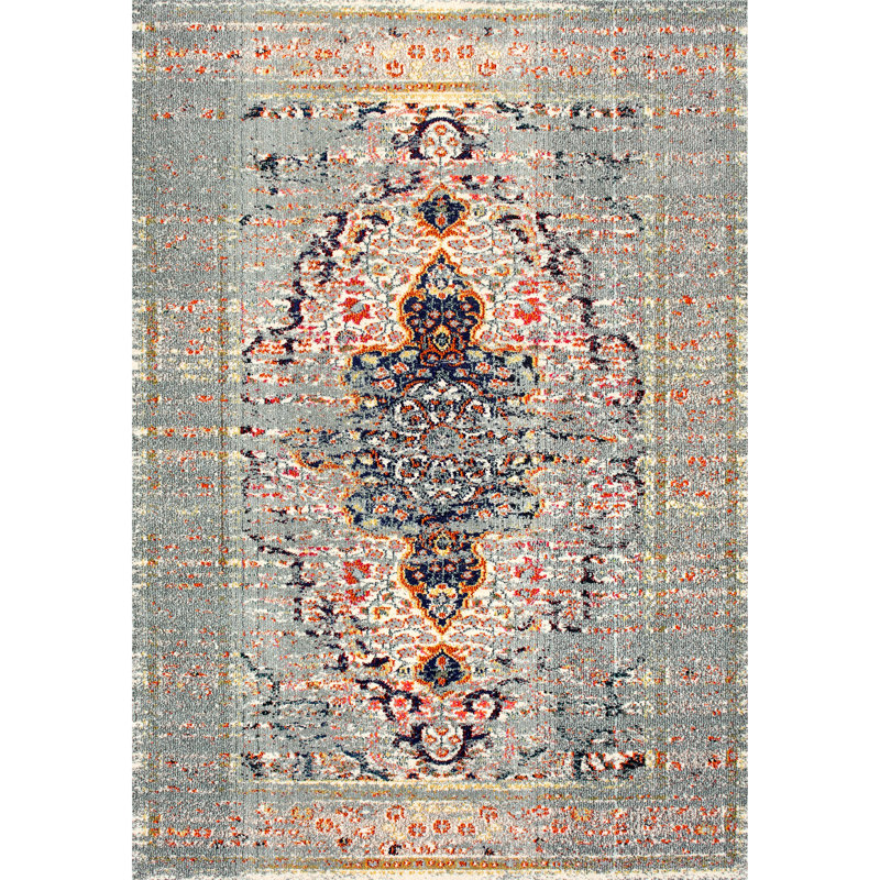 Chiasson Distressed Persian Machine Woven / Power Loomed Performance Gray Rug, Square 6'