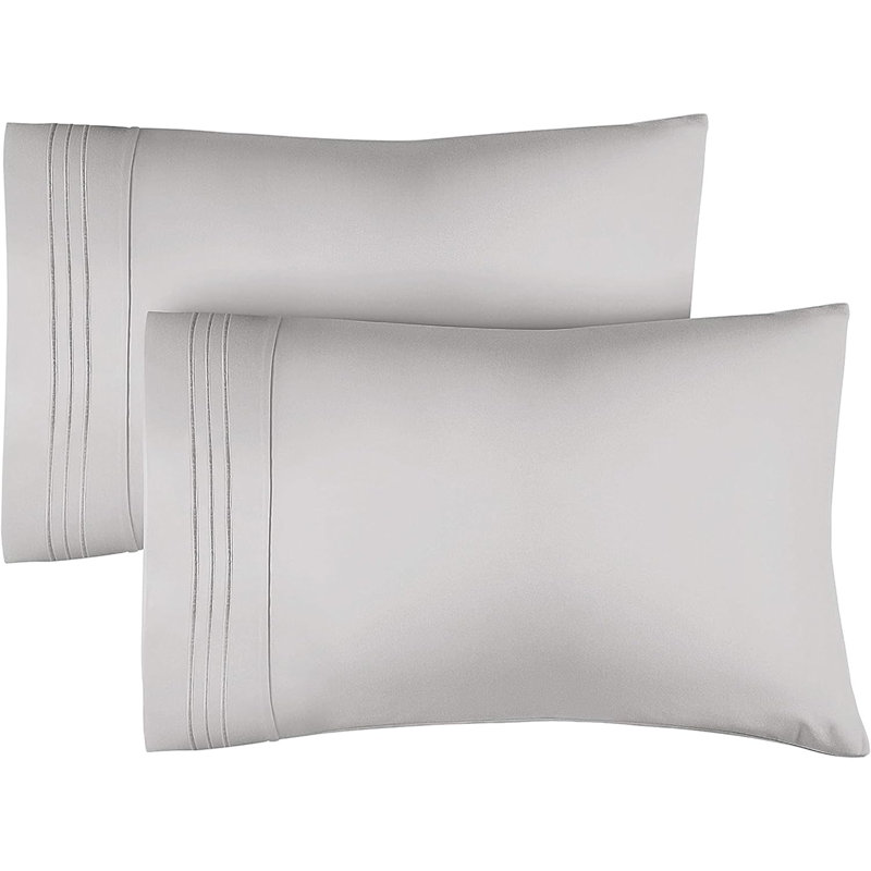 Microfiber Pillowcase Set of 2, Soft Double Brushed Pillow Covers, Breathable & Easy Care, Light Gray, Queen