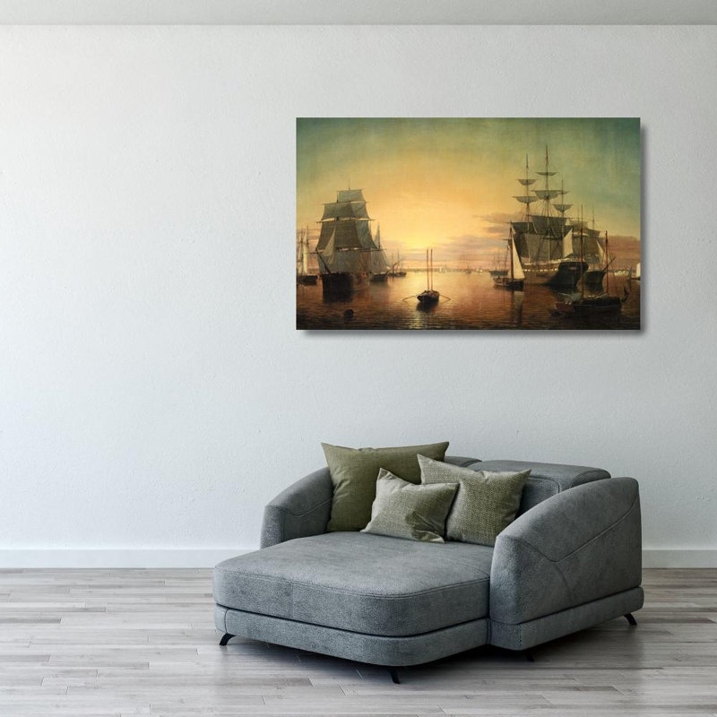 Port de Boston, vers 1850-55, H 25 po x l 40 po