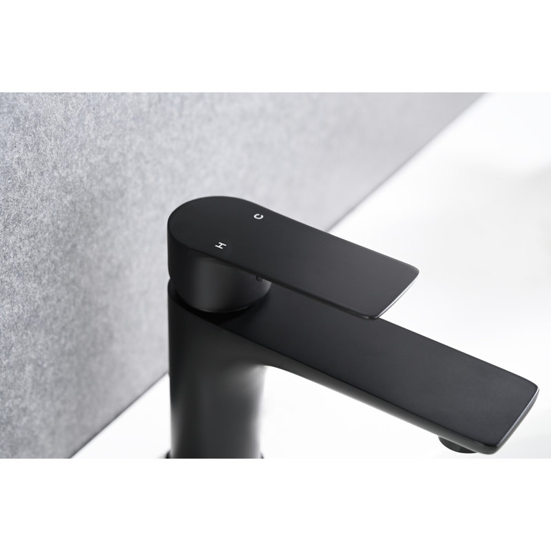Robinet pour salle de bain, fini noir mat, poignée simple, laiton, trou, design contemporain, valve en céramique, poignée de changement d'eau chaude et froide noire, fabrication en laiton, installation de trou, moderne