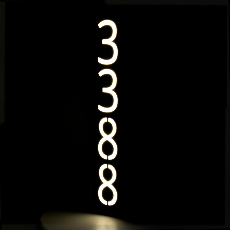 Modern Vertical LED Address Sign Plaque - 4 Digit, White/Sea Blue, Yes