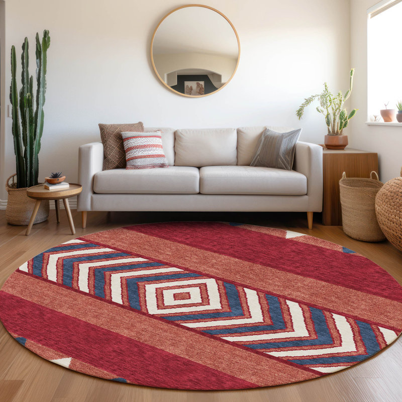 Premium Machine Washable Prisco Red Rug, Round 8'
