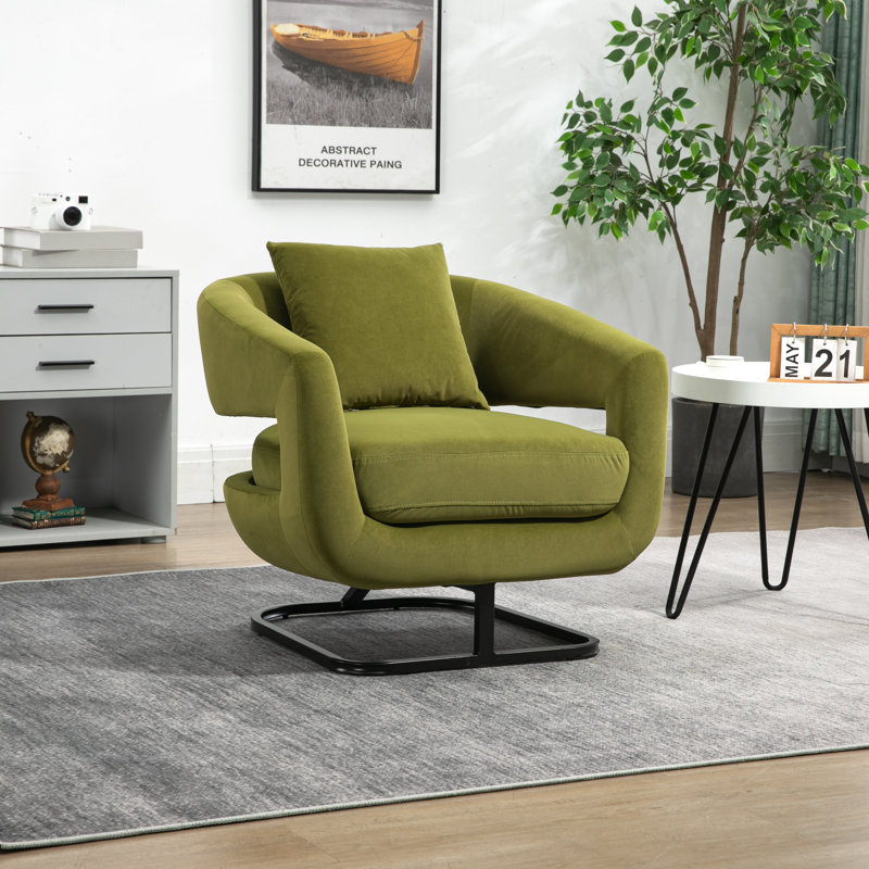 Chaise d'appoint rembourrée en tissu de velours texturé avec support en métal House Hold, Velours vert olive