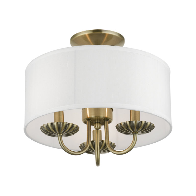 Brookdale Antique Brass 3-Light Semi-Flush Drum Shade Fixture
