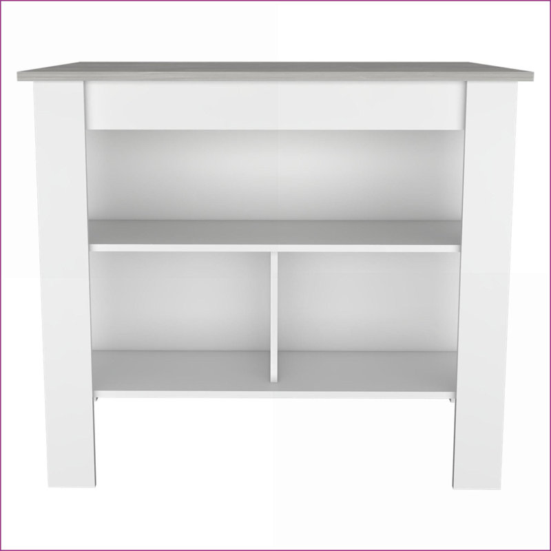 Kitchen Island with 3 Shelves, Four Legs | Ibiza Marble | Rectangular , White